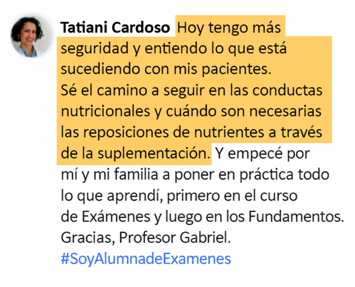 Testimonio de alumna de la Formación en Exámenes de Laboratorio — 3